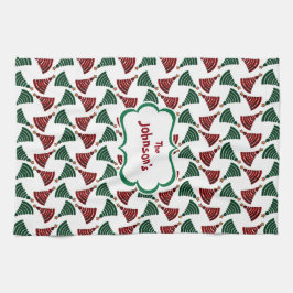 Donkergroen en rood kerstboompatroon theedoek