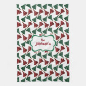 Donkergroen en rood kerstboompatroon theedoek (Verticaal)