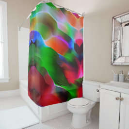 Donkergroen en rood reliëf en diepte douchegordijn