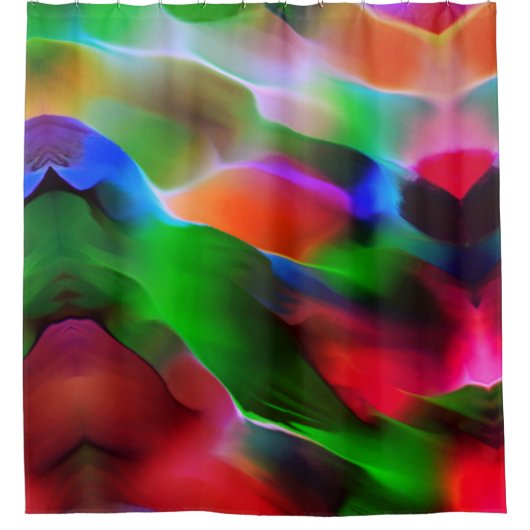 Donkergroen en rood reliëf en diepte douchegordijn (Voorkant)