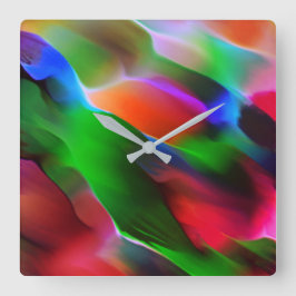 Donkergroen en rood reliëf en diepte vierkante klok