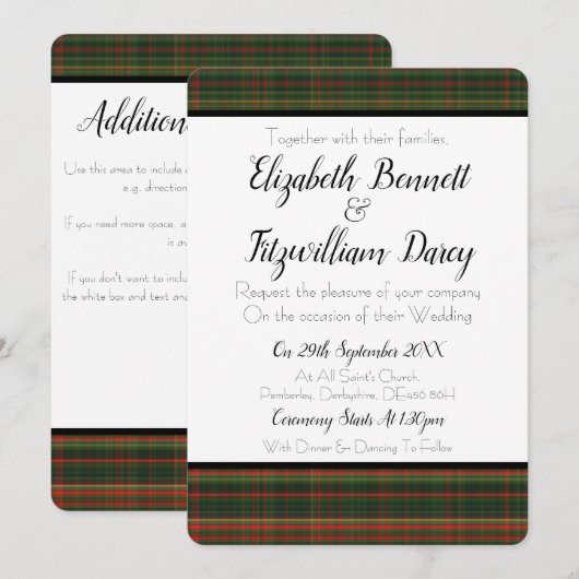 Donkergroen en rood Tartan/weddenschap Kaart (Voorkant / Achterkant)
