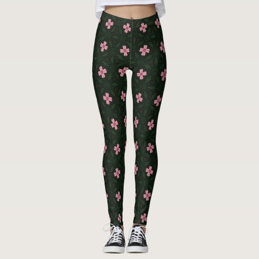 Donkergroen en roze geometrisch patroon leggings (Voorkant)