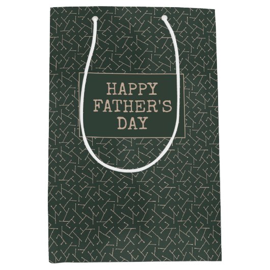 Donkergroen en Tan Geometrische Print Vaderdag Medium Cadeauzakje (Voorkant)