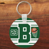 Donkergroen en wit Basketball Letter en Number Sleutelhanger (Voorkant)