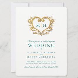 Donkergroen en wit goudhart bruiloft kaart