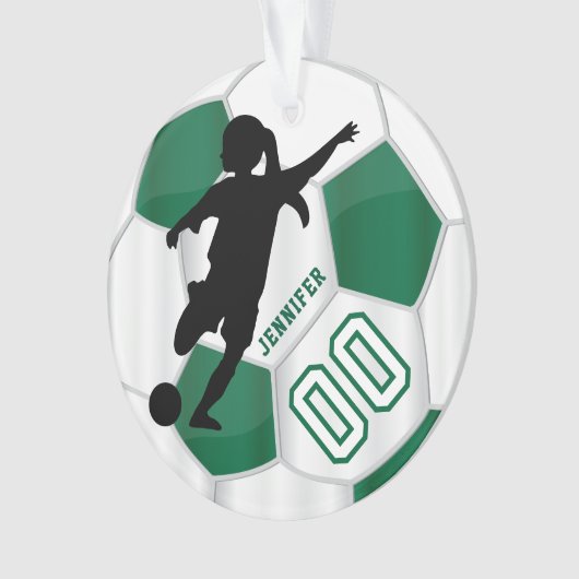 Donkergroen en wit Persoonlijk meidenvoetspeler Ornament (voorkant)