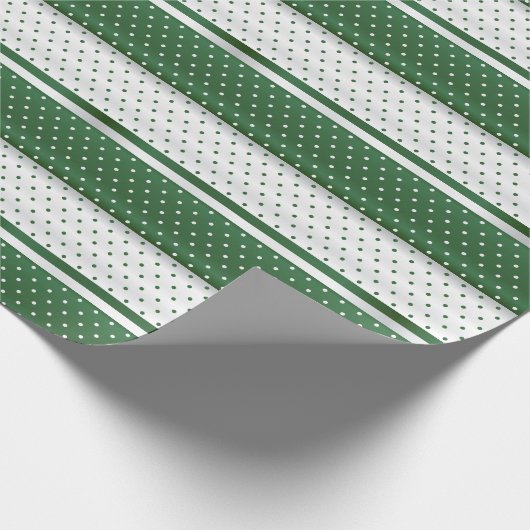 Donkergroen en wit poka dot Stripe Design Cadeaupapier (Hoek)
