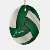 Donkergroen en wit Volleybal personaliseren Keramisch Ornament (Rechts)