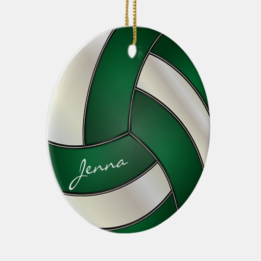Donkergroen en wit Volleybal personaliseren Keramisch Ornament (Rechts)