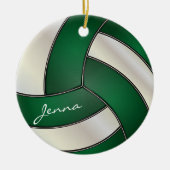 Donkergroen en wit Volleybal personaliseren Keramisch Ornament (Voorkant)