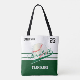 Donkergroen en wit voor een honkbalteam tote bag