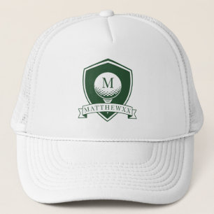 Donkergroen en Witte Naam Initiaal Monogram Golfer Trucker Pet