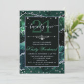 Donkergroen en zilver faux glitter Agate Birthday Kaart (Staand voorkant)