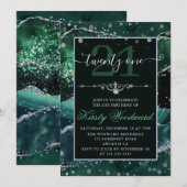 Donkergroen en zilver faux glitter Agate Birthday Kaart (Voorkant / Achterkant)