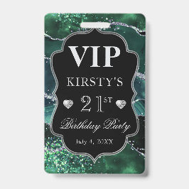 Donkergroen en Zilver Glitter Agaat Verjaardag VIP Badge