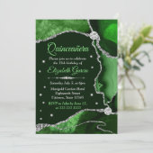 Donkergroen en zilver Glitter Agate Quinceanera Kaart (Staand voorkant)