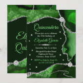 Donkergroen en zilver Glitter Agate Quinceanera Kaart (Voorkant / Achterkant)