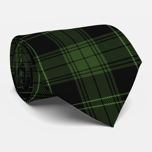 Donkergroen en zwart Schots Tartan Plaid Pattern Stropdas (Opgerold)