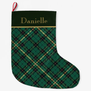 Donkergroen en zwart tartan grote kerstsok