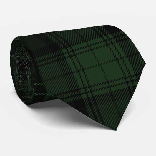 Donkergroen en zwart Tartan Plaid Pattern Stropdas (Opgerold)