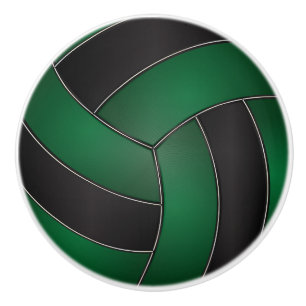 Donkergroen en Zwart Volleyball Keramische Knop