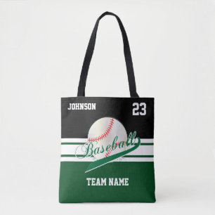 Donkergroen en zwart voor een honkbalteam tote bag