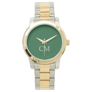 Donkergroen enkelvoudig monogram horloge
