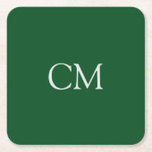 Donkergroen enkelvoudig monogram kartonnen onderzetters (Voorkant)