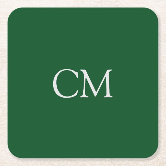 Donkergroen enkelvoudig monogram kartonnen onderzetters (Voorkant)