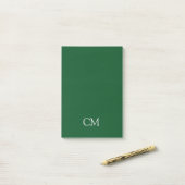 Donkergroen enkelvoudig monogram post-it® notes (Op bureau)
