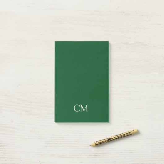 Donkergroen enkelvoudig monogram post-it® notes (Op bureau)