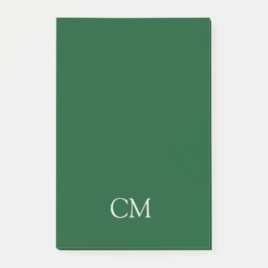 Donkergroen enkelvoudig monogram post-it® notes (Voorkant)