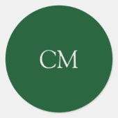 Donkergroen enkelvoudig monogram ronde sticker (Voorkant)