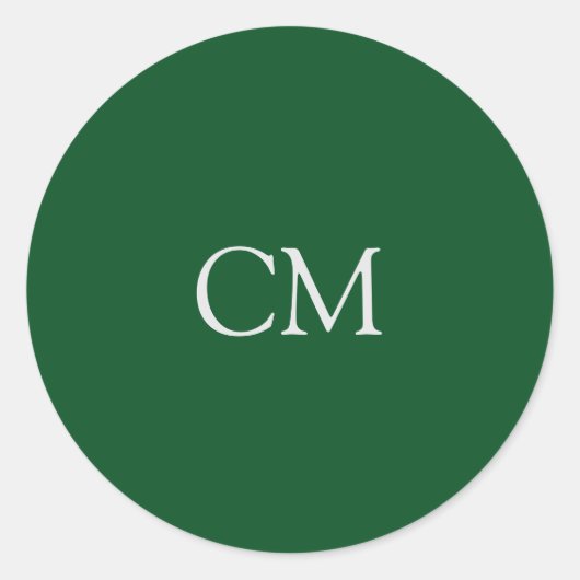 Donkergroen enkelvoudig monogram ronde sticker (Voorkant)
