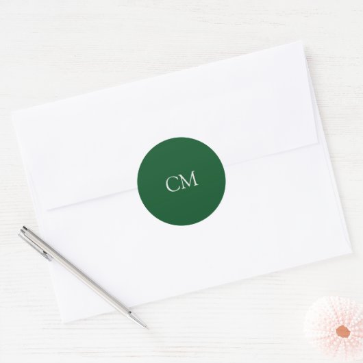 Donkergroen enkelvoudig monogram ronde sticker (Envelop)
