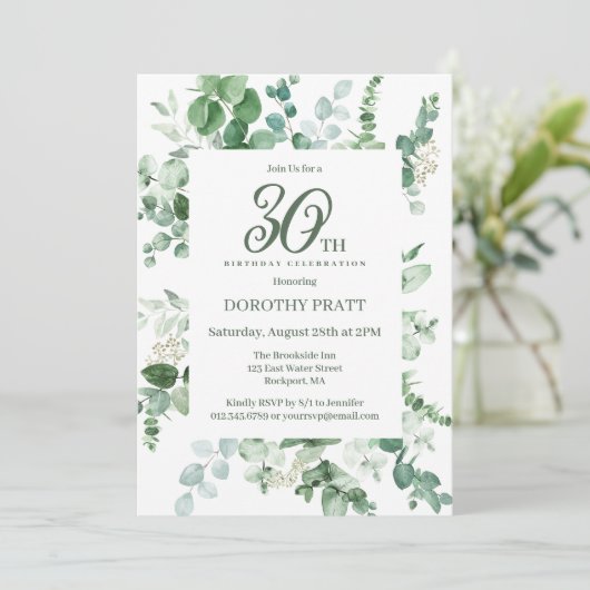 Donkergroen Eucalyptus 30ste verjaardagsfeest Kaart (Staand voorkant)