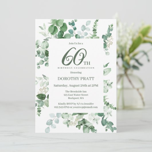 Donkergroen Eucalyptus 60ste verjaardagsfeest Kaart (Staand voorkant)