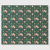 Donkergroen Festief Patroon Cadeaupapier (Vlak)