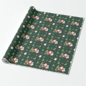 Donkergroen Festief Patroon Cadeaupapier (Uitgerold)