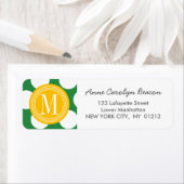 Donkergroen & geel grote polka stippen monogrammed etiket (Insitu)