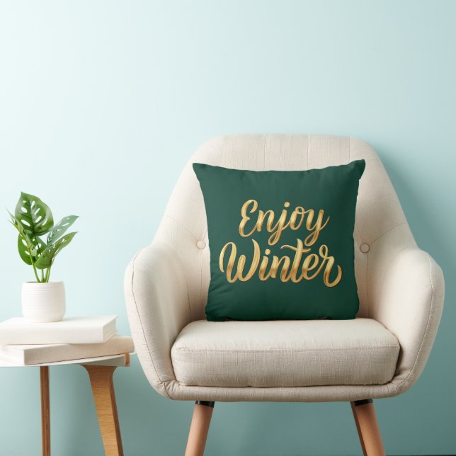 Donkergroen Geniet van de winter - Gold Script Dec Kussen (Stoel)
