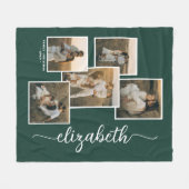 Donkergroen gepersonaliseerd met naam 5 fotocollag fleece deken (Voorkant (Horizontaal))