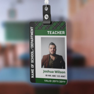 Donkergroen geruite foto ID school leraar Badge