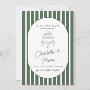 Donkergroen gestreepte preppy cabana save the date kaart