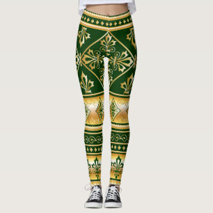 Donkergroen Gold White Keltic Gaelic Design Leggings