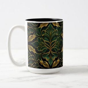  DONKERGROEN & GOUD ART DECO PATROON TWEEKLEURIGE KOFFIEMOK