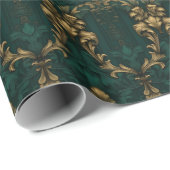  donkergroen goud barok cadeaupapier (Rol Hoek)