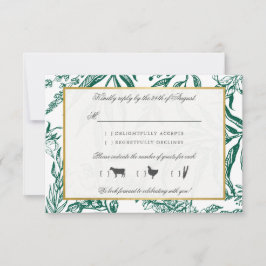  donkergroen goud botanische bruiloft RSVP kaartje