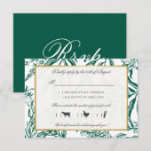 donkergroen goud botanische bruiloft RSVP kaartje (Voorkant / Achterkant)